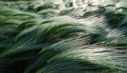 The Grass Blade Cascade. Grass Texture/Rhythm. A dense patch of bright, light green grass blades, each rendered with individual, quick brush strokes, creating a sense of cascading movement.
