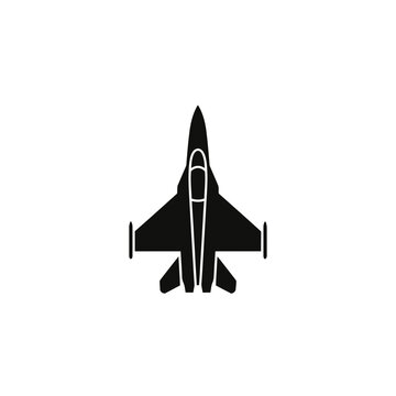 Fighter Jet Silhouette Icon Illustration &ndash; Military Aircraft Top View Symbol