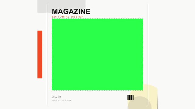 Magazine editorial design layout with green screen
