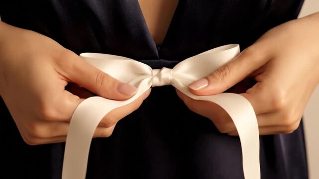 Elegant Black Dress with Cream Ribbon Bow - A Fashionable Detail.