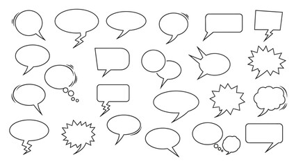 Fototapeta premium Assortment of Black and White Speech Bubbles with Various Shapes and Styles.