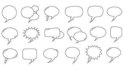Fototapeta premium Collection of Various Outline Speech Bubbles in Different Shapes.