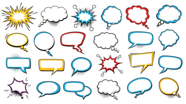 Assortment of Colorful Comic Speech Bubbles in Pop Art Style.