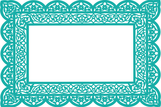Intricate Ornamental Frame: A captivating teal-colored ornamental frame with a complex, detailed design, showcasing exquisite craftsmanship and artistic finesse.