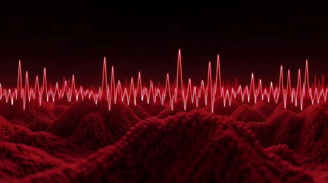 Abstract Red Sound Waveform Visualization Over Textured Surface.
