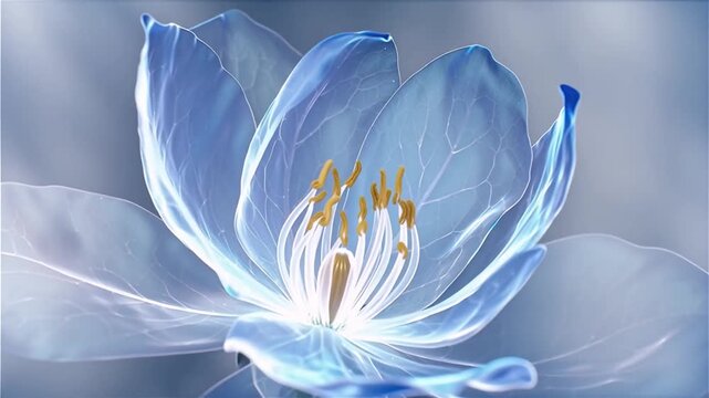 Blue lotus flower blooming with transparent petals in soft light vector illustration