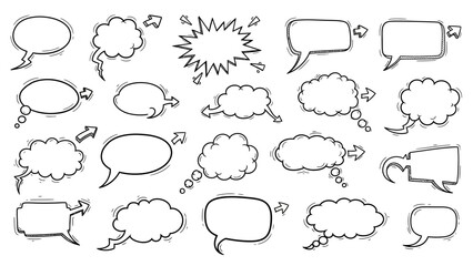 Fototapeta premium Hand-drawn Speech Bubbles Collection with Various Shapes and Arrows