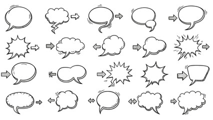 Hand-drawn Speech Bubbles with Arrows, Various Shapes and Styles