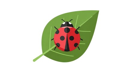 Obraz premium Ladybug on a Green Leaf, isolated on white background, illustration