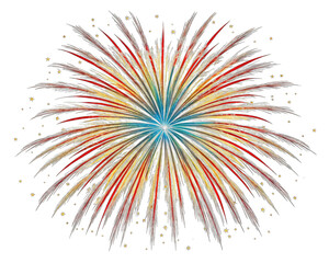 Obraz premium Colorful firework explosion with gold sparks on white background transparent background