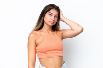 Obraz premium Young caucasian woman isolated on white background with an expression of frustration and not understanding