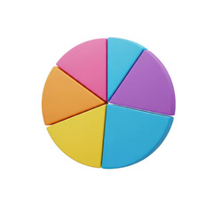 Fototapeta premium Colorful pie chart divided into six sections, isolated on transparent background