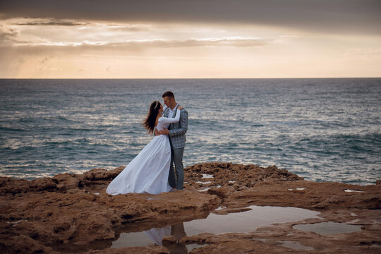 Cyprus Wedding Couple Embrace sea