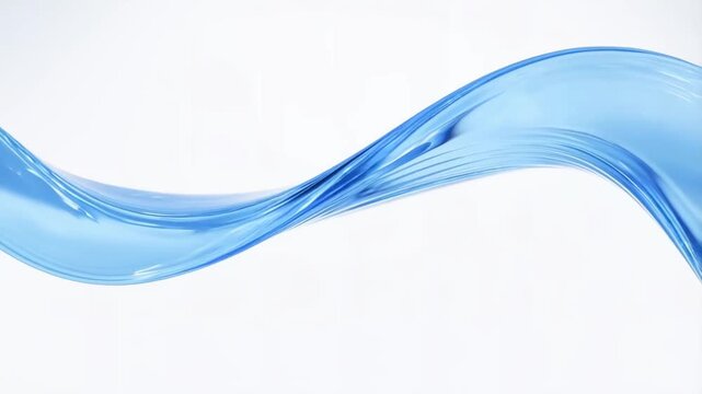Elegant smooth translucent blue liquid wave swirl flowing horizontally with soft ripples on clean white background, modern minimalistic fluid motion for text or logo space, slow motion macro footage