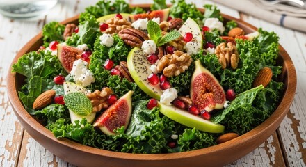 Fresh Kale Salad with Figs and Nuts.