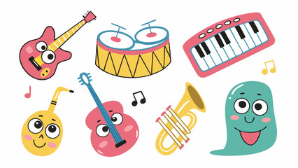 Cute Cartoon Musical Instruments and Fun Monster for Kids Education Music Learning App Design