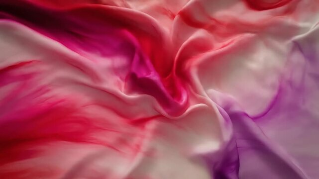Valentine's Day celebration with flowing silk fabric, love, hearts, and tender moments captured in a romantic, soft focus close-up view
