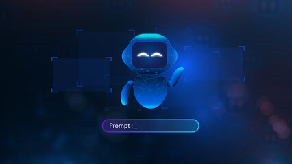 A futuristic blue robot with expressive eyes stands against a dark background, symbolizing artificial intelligence and technology © GenBy