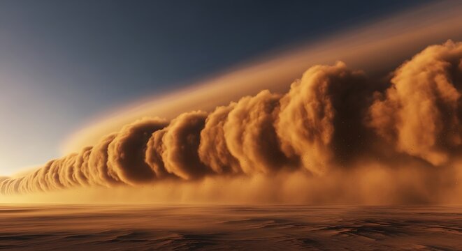 Massive dust storm rolling across desert landscape at sunset nature's fury unleashed