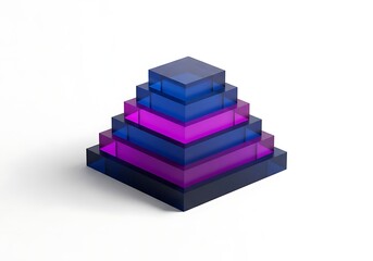 Fototapeta premium Abstract Pyramid Structure Geometric Layers in Blue Purple on White Background