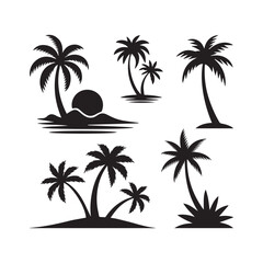 Fototapeta premium Palm Tree Silhouette Vector Tropical Set Illustration