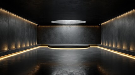 Modern Stage with Lights: a modern stage design with a central platform, bathed in the soft glow of interior lighting, creates a captivating backdrop for any product presentation or event.