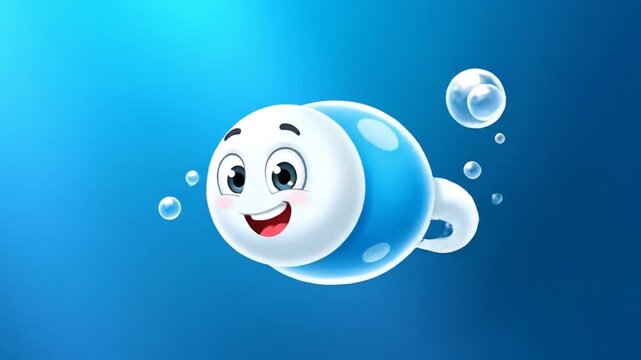 Animated sperm character swimming in liquid cartoon style