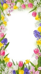 Vibrant spring flowers create a stunning frame with copy space