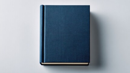 Fototapeta premium Top view of a blank blue hardcover book mockup on plain background