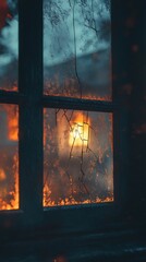 Fototapeta premium Warmth Glimmering Through a Shattered Windowpane Reflecting the Passage of Time