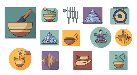 Collection of Icons Representing Sound Healing and Alternative Therapies.