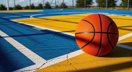 Basketball on a Colorful Outdoor Court.