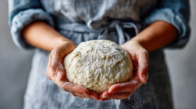 Hands holding a ball of fresh dough