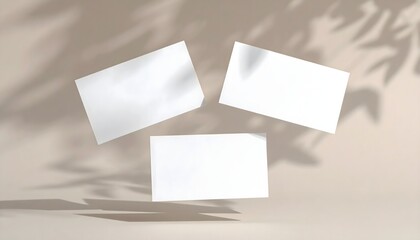 Three Blank White Business Cards on Surface.