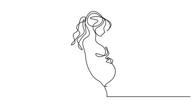 Pregnant woman continuous one line drawing animation, Continuous drawing line art of pregnant woman