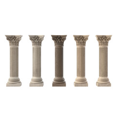 Obraz premium Five Stone Architectural Columns in a Row pillar architecture isolated on a transparent background