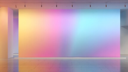 Abstract Color Spectrum in Gallery: A captivating display of a vibrant spectrum of colors unfolds across the expansive wall of a modern art gallery, illuminated by soft ambient lighting.