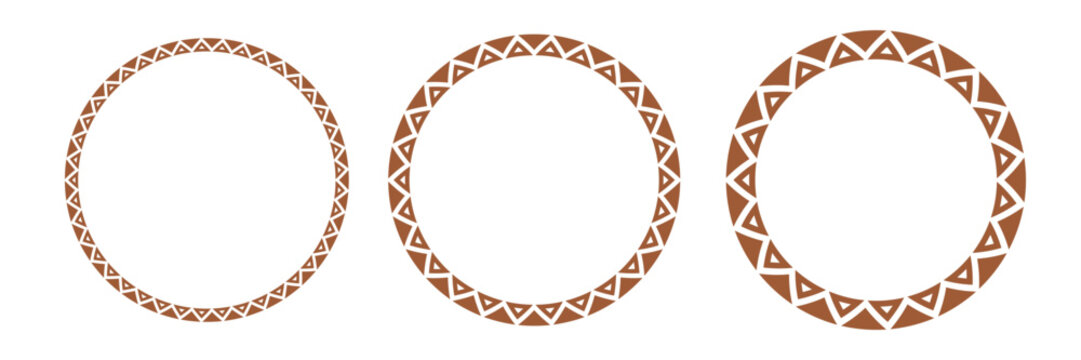 Eethnic circular frames with Aztec ornament. Tribal borders with geometric motif. Vector