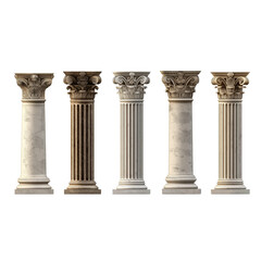 Five Classical Architectural Columns In A Row pillar isolated on a transparent background