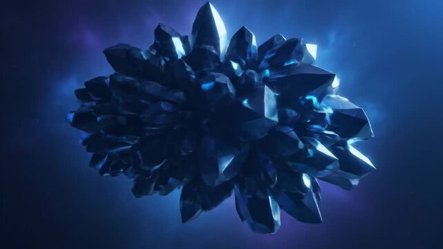 Abstract dark blue crystal cluster in a mysterious deep space