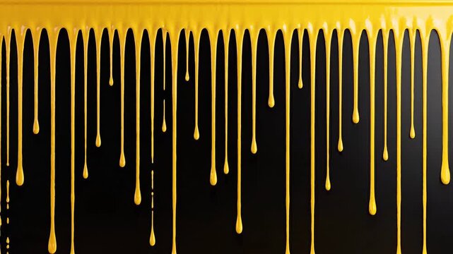 A vibrant yellow viscous liquid drips slowly down the top edge, forming an eye-catching border against a sleek, solid black background.