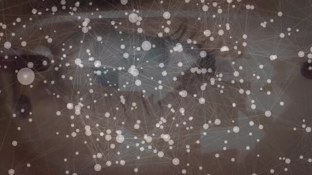 Animation of connections over eye of caucasian woman