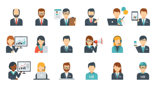 Set of Flat Design Business People Avatars and Professional User Icons.