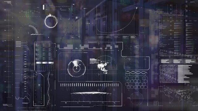Animation of data processing over fit man and server room