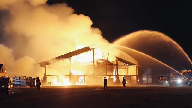 Intense Controlled Burn Training Exercise: Firefighters Simulate Structure Fire Response at Night