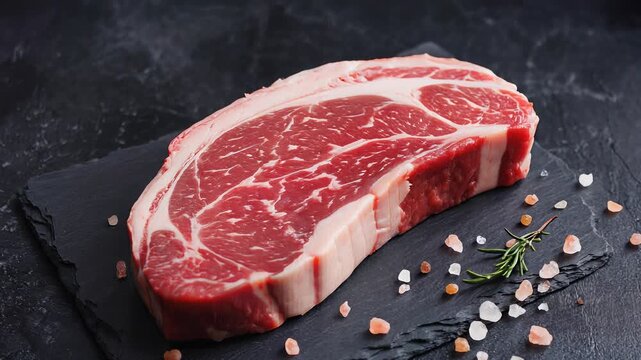 Grilled Ribeye Steak with Rosemary, Sea Salt, and Black Pepper on Slate Plate - Premium Food Photography