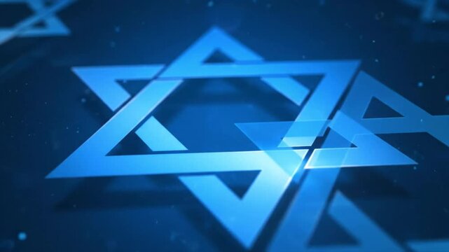 Shining Blue Star of David Symbol Background with Animated Light and Particles, Jewish Religion