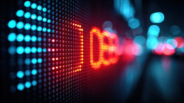 Illuminated LED display showing the letters 'DEB' in a vibrant, eye-catching display.