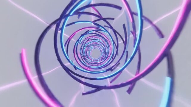 futuristic abstract comic tunnel animation neon glowing frame strips forming spiral vortex strong depth perspective white minimal backdrop cinematic hyperspace digital art full hd high resolution
