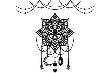 Fototapeta premium Islamic Hanging Icon with Crescent Moon and Lantern for Ramadan Graphic Design